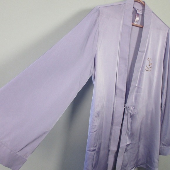 Savage X Fenty Kimono Robe Women XS S Purple Satin Lingerie Luxury Bridal 218 - Picture 9 of 12